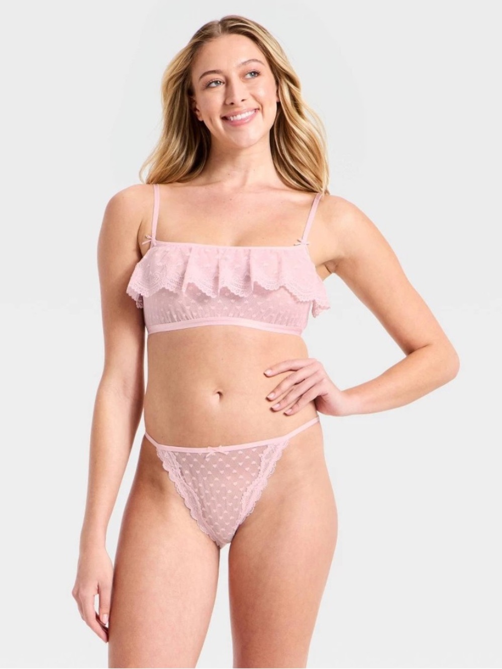 Women's Heart Lace Bralette & Cheeky Set - Wild Fable™ Light Pink